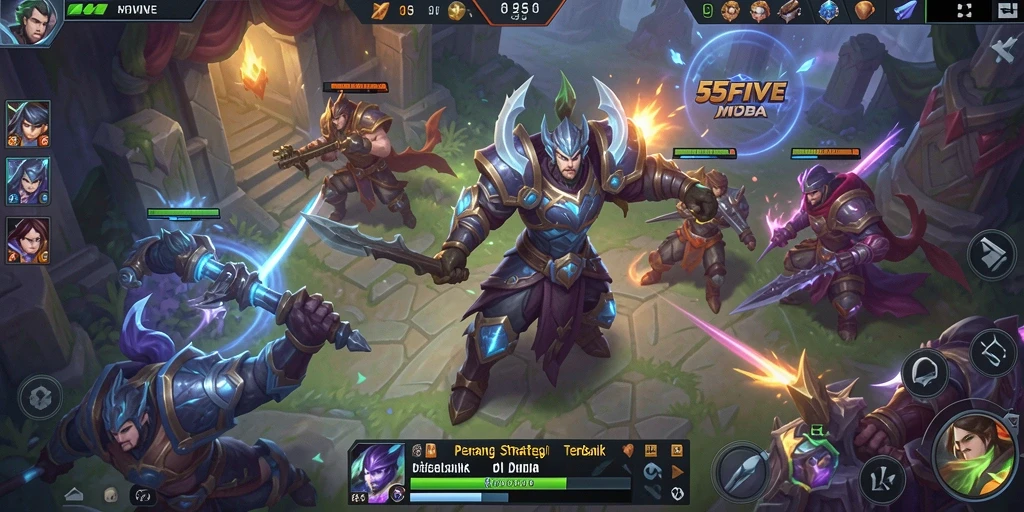 Tangkapan layar gameplay 55FIVE yang mendebarkan di arena MOBA.