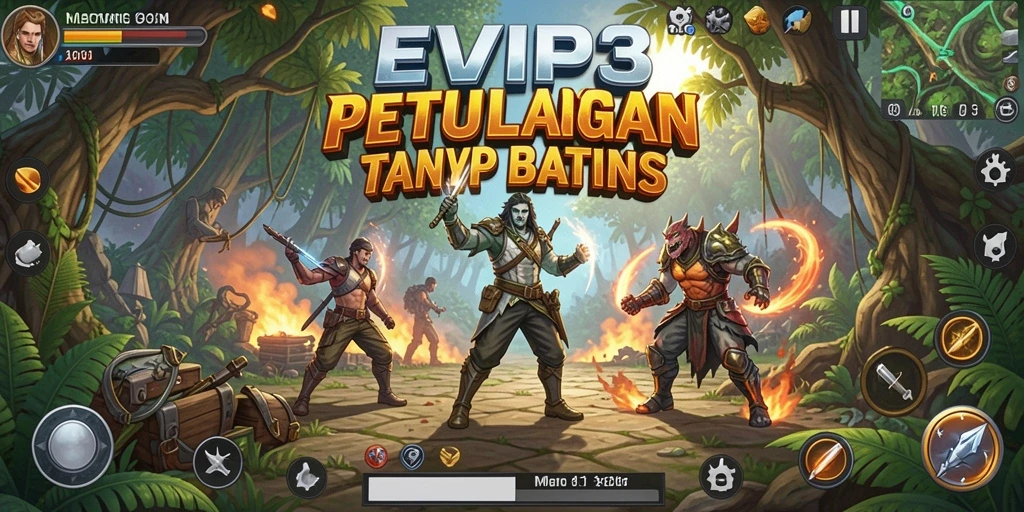 Screenshot utama EVIP3 menampilkan aksi mendebarkan dalam petualangan yang menantang.