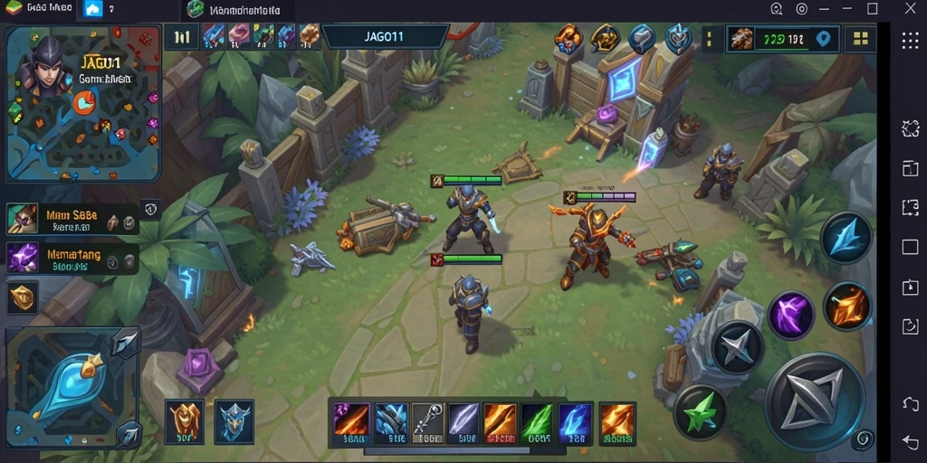 Screenshot JAGO11 yang menampilkan pertarungan hero yang mendebarkan dalam arena MOBA.