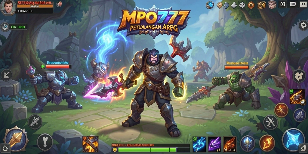 Tampilan screenshot MPO777 menampilkan pertarungan epik di dunia fantasi.