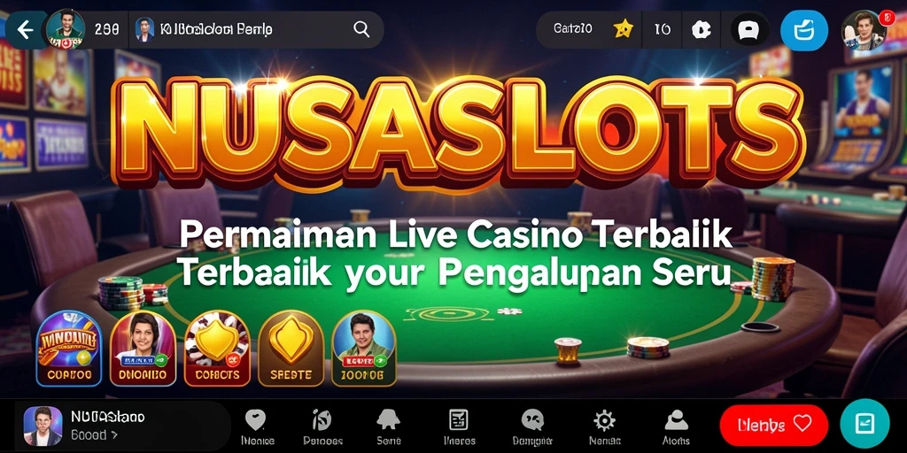 Tampilan interaktif NUSASLOTS menampilkan dealer dan permainan Live Casino.