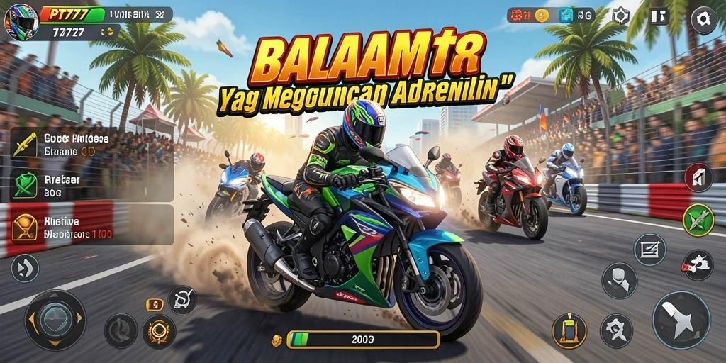 Tampilan gameplay PT777 dengan aksi balapan motor yang seru.