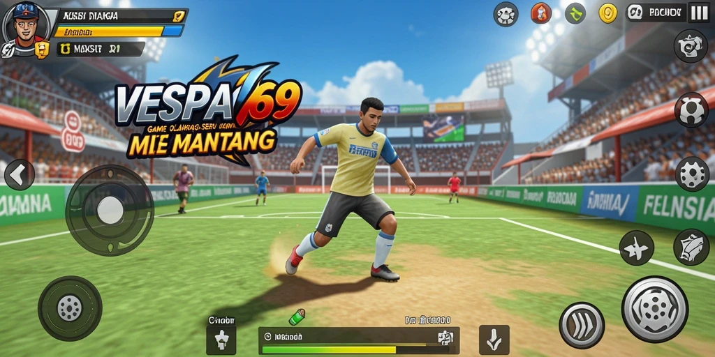 Tampilan gameplay VESPA69 dengan skuter balap di lintasan menantang.